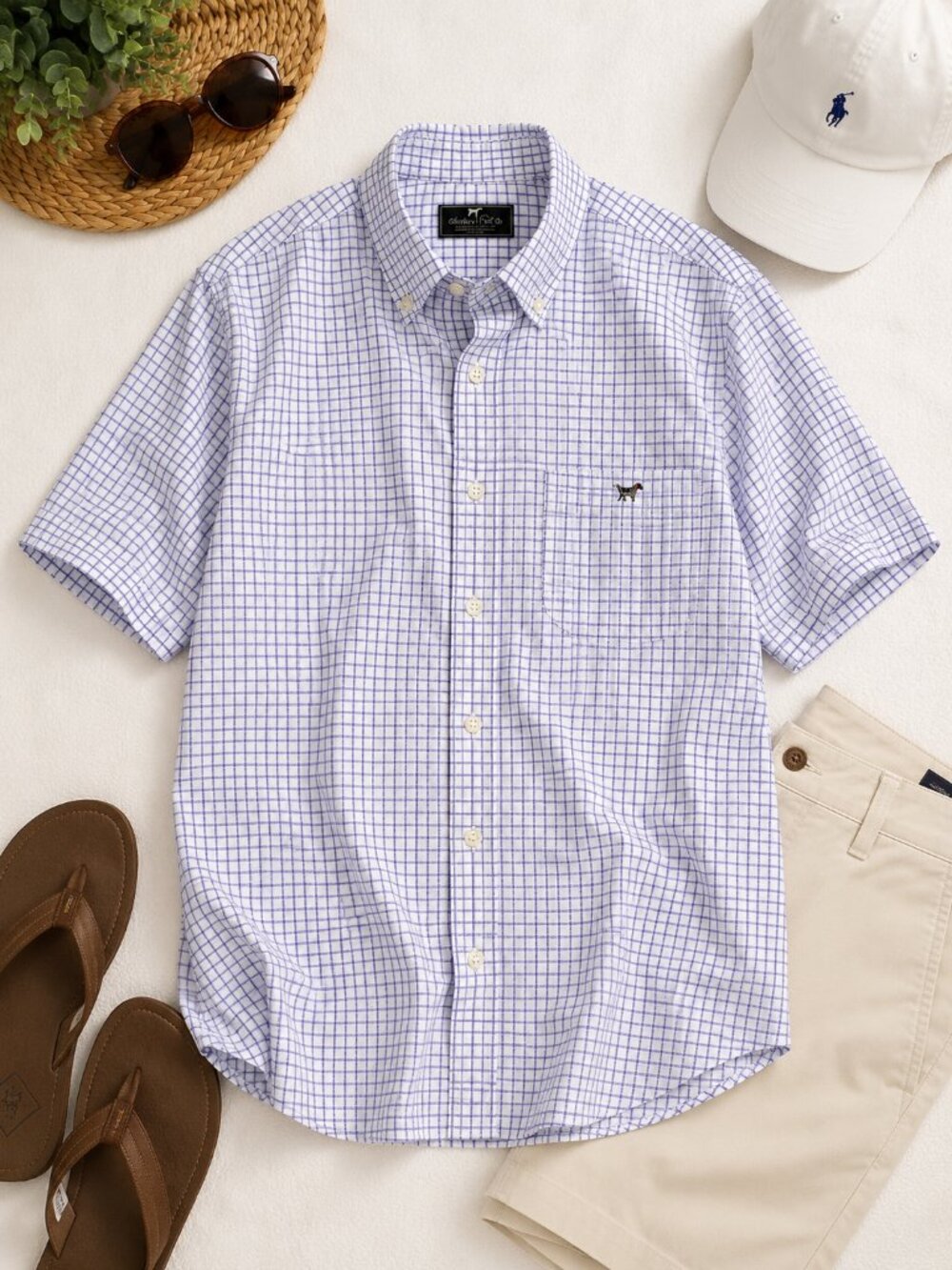 Southern Point Co Blue Check Button Down Shirt Men's Small 100% Cotton